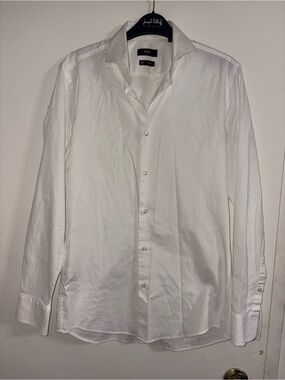 BOSS Men's White Plain Cotton Dress Shirt